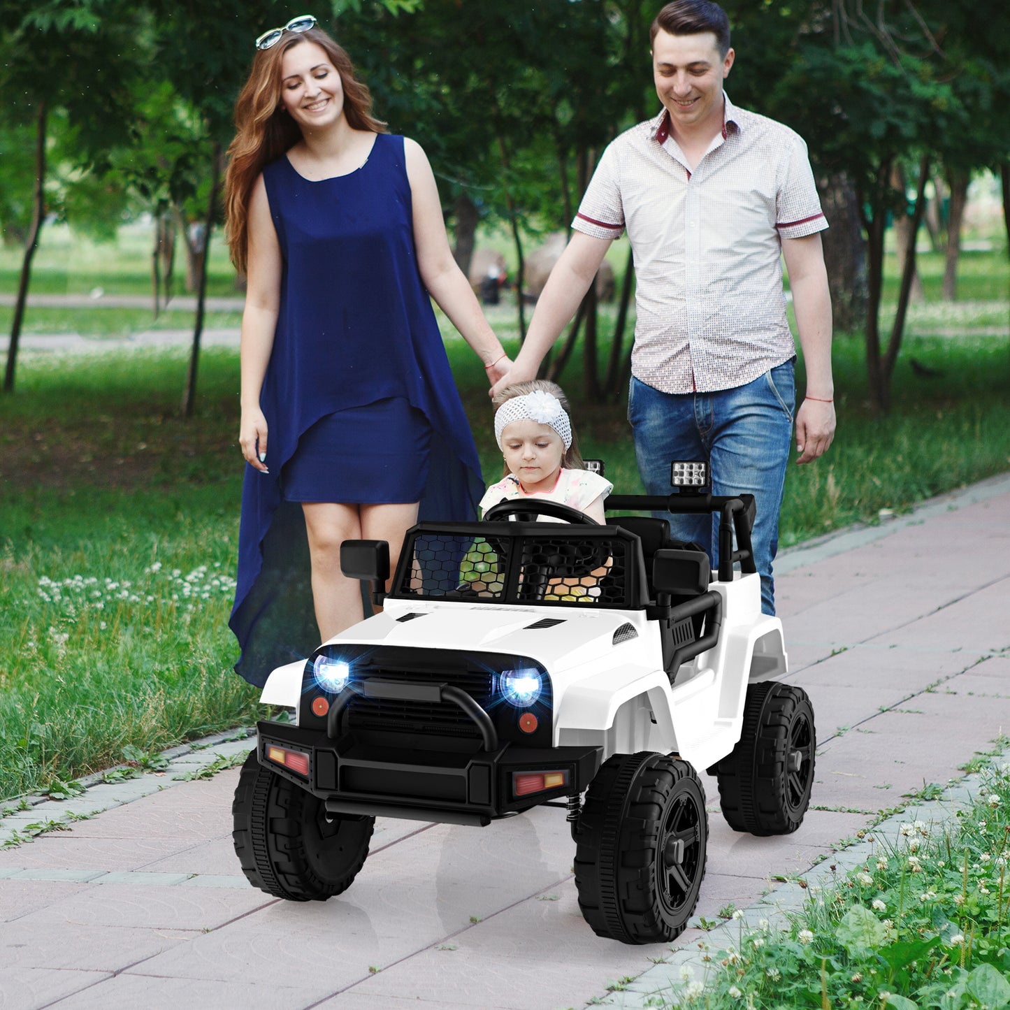 Topbuy 12V Kids Ride On Car Electric Vehicle Jeep with Parental Remote Music Horn Headlights Slow Start Function