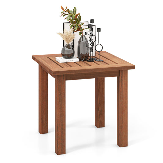 Topbuy 1PC/2PCS Patio Hardwood End Table Square Side Table with Slatted Tabletop Small Coffee Bistro Table Indoor Outdoor Side Table