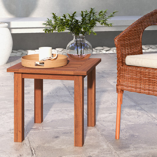 Topbuy 1PC/2PCS Patio Hardwood End Table Square Side Table with Slatted Tabletop Small Coffee Bistro Table Indoor Outdoor Side Table