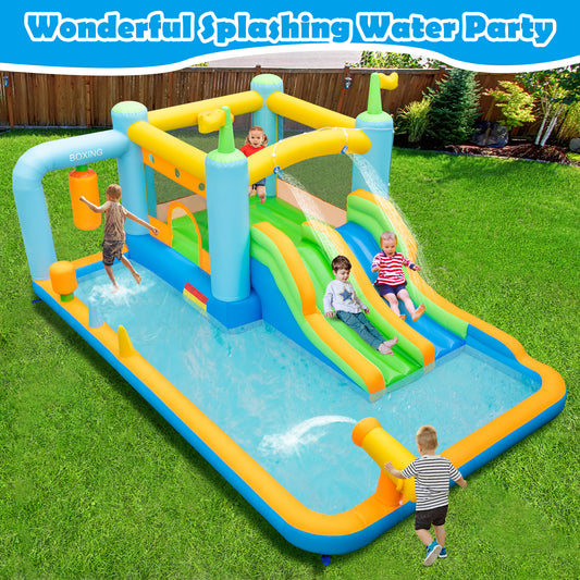 Topbuy Inflatable Water Slide Park Giant Bounce House with Double Long Slides Boxing Splash Pool Jumping Area