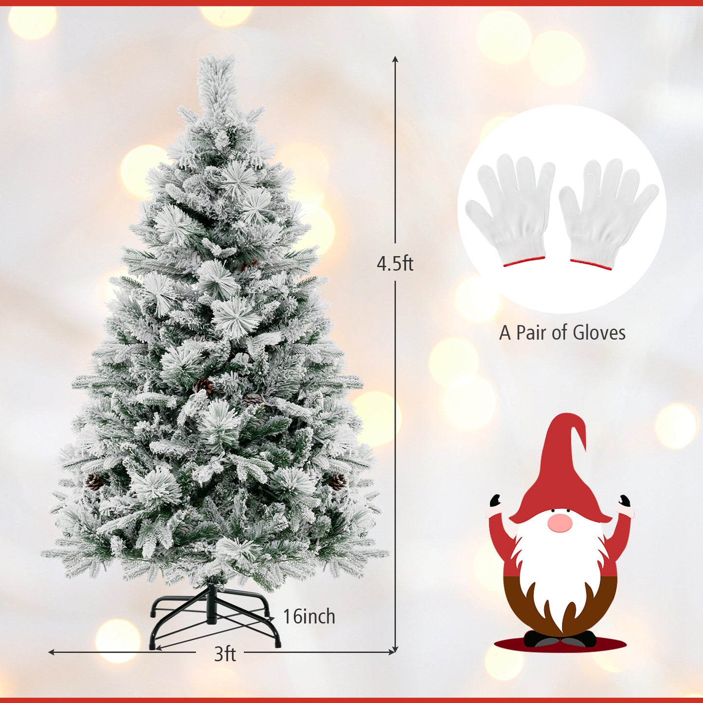 Topbuy 4.5/6/7 FT Pre-lit Artificial Christmas Tree, Snow-flocked Xmas Tree with 8 Lighting Modes