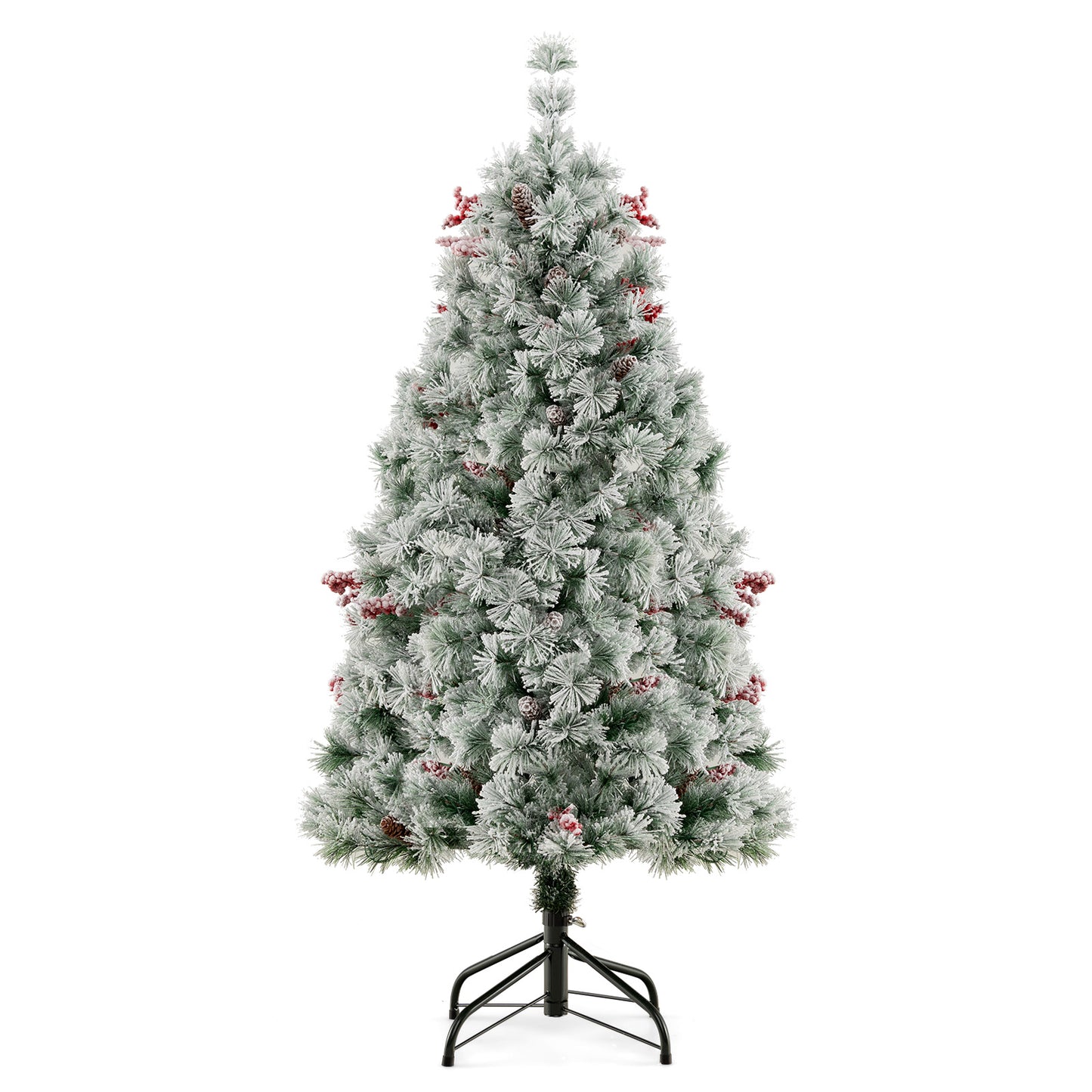 Topbuy 4.5 FT Pre-lit Artificial Xmas Tree, Snow-flocked Xmas Tree with 251 Branch Tips, 200 LED Lights