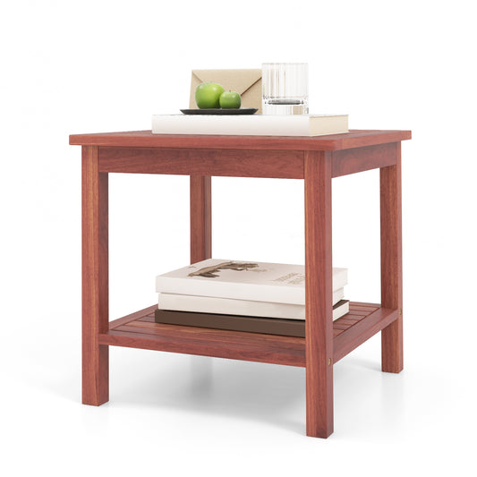 Topbuy 1pc/2pcs Patio Side Table Double-Tier Acacia Wood End Table Slatted Tabletop & Shelf Outdoor Small Side Table with Storage