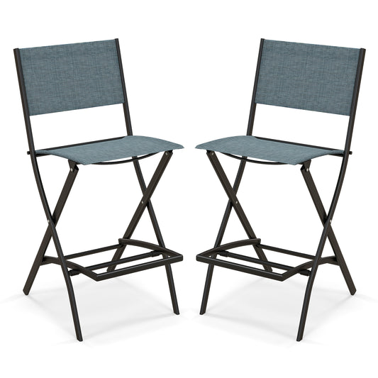 Topbuy Outdoor Barstools Set of 2/4 Counter Height Folding Bar Chairs with Back and Footrest Versatile Patio Dining Chairs Blue