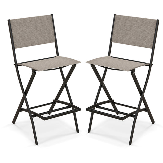 Topbuy Outdoor Barstools Set of 2/4 Counter Height Folding Bar Chairs with Back and Footrest Versatile Patio Dining Chairs Coffee