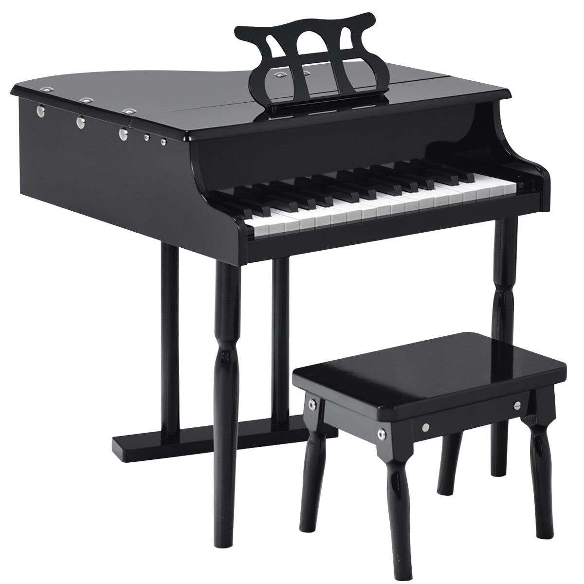 Topbuy 20'' Classical Kids Piano 30 Keys Wood Toy Mini Grand Piano with Bench Black/Pink