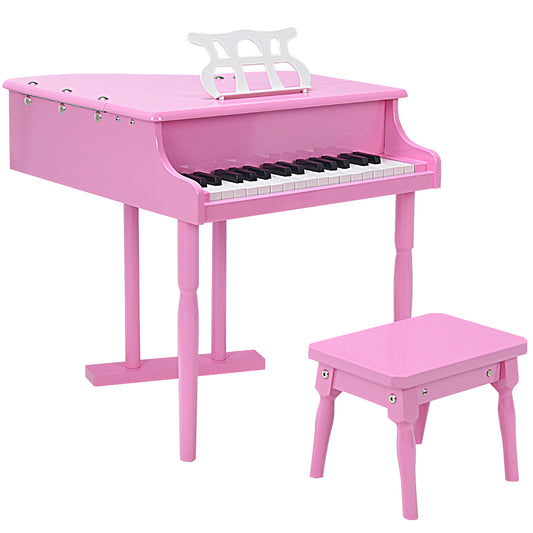 Topbuy 30-Key Kids Grand Piano Mini Music Instrument for Toddler with Wood Bench Pink/Black