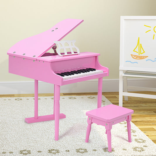 Topbuy 30-Key Kids Grand Piano Mini Music Instrument for Toddler with Wood Bench Pink/Black