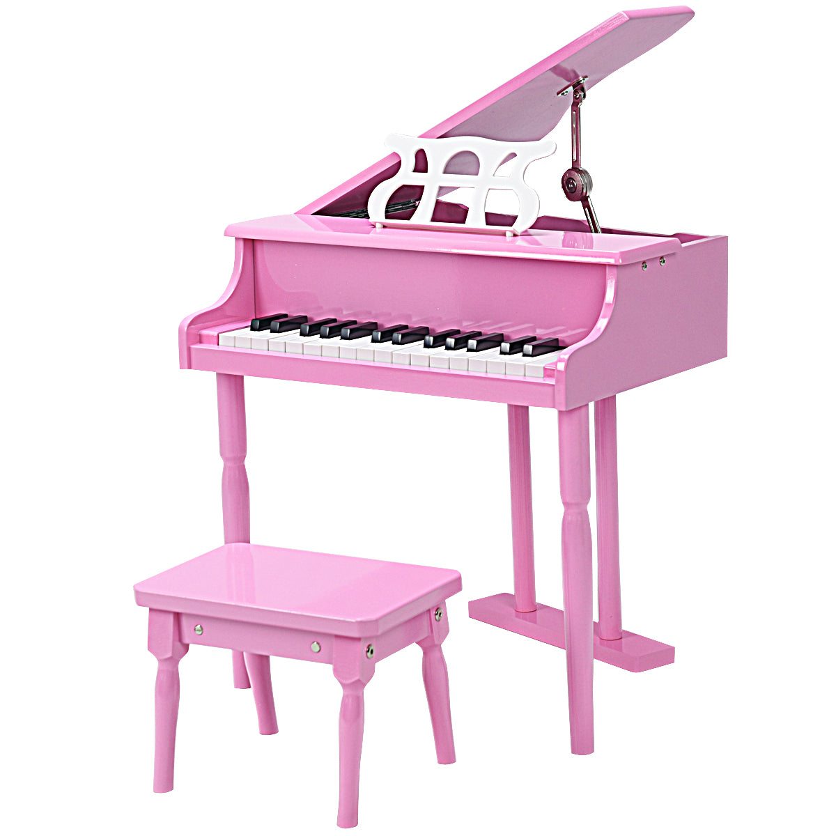 Topbuy 20'' Classical Kids Piano 30 Keys Wood Toy Mini Grand Piano with Bench Black/Pink