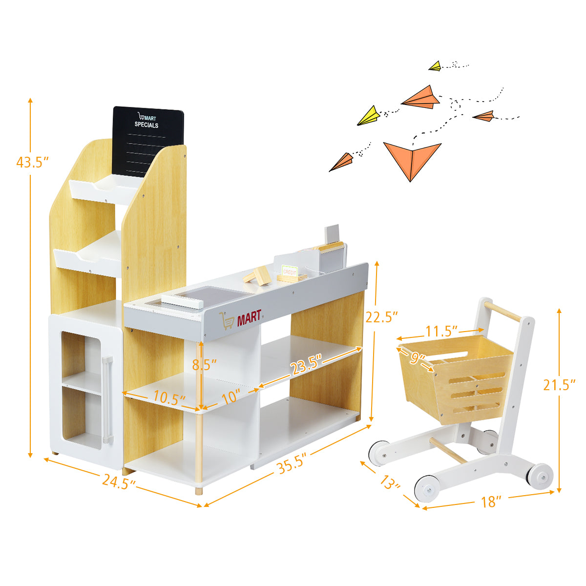 Topbuy Kids Supermarket Playset Cash Register Pretend Play Toy Set with Shopping Cart