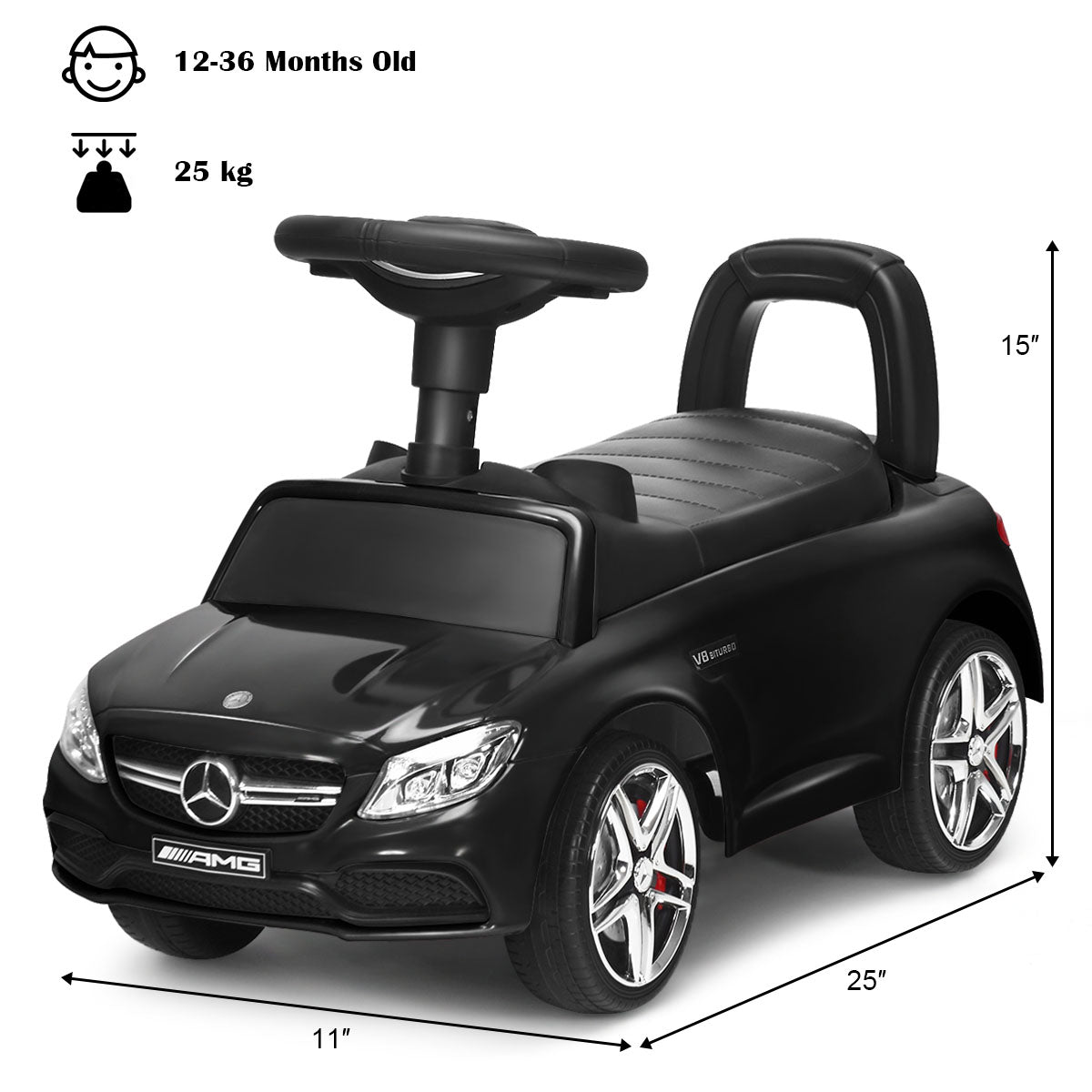 Topbuy Licensed Mercedes Benz Kids Ride on Push Sliding Car Black/Red/White