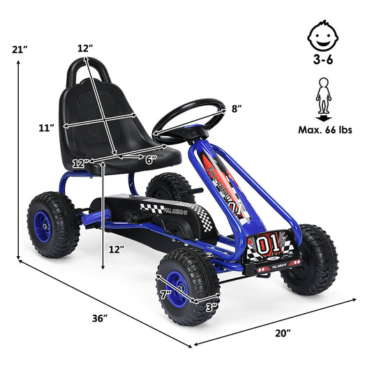 Topbuy 4-Wheel Kids Pedal Powered Ride on Go Kart with Adjustable Seat & Handbrake Blue/Green/Red