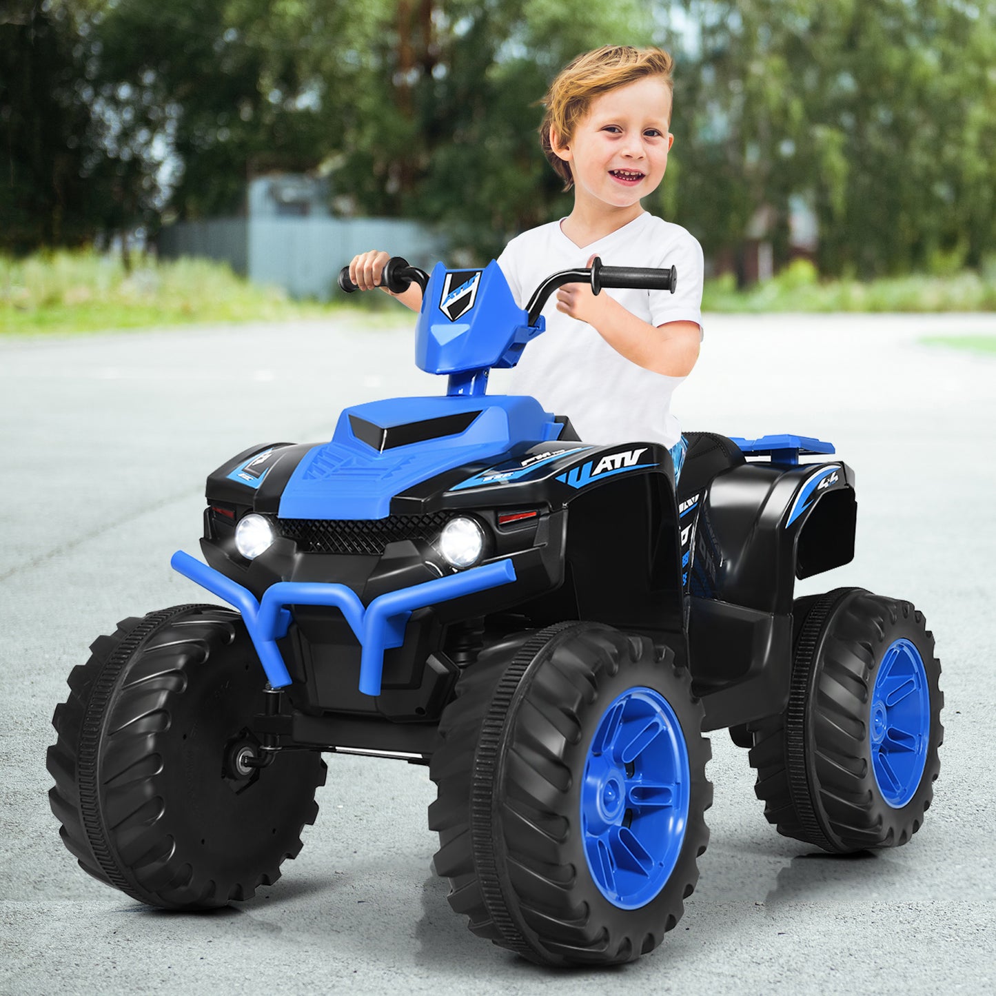 Topbuy 12V Electric Kids Quad ATV Ride on Car with LED Lights& Black/Navy/Red/White/Purple/Orange/Yellow/Pink