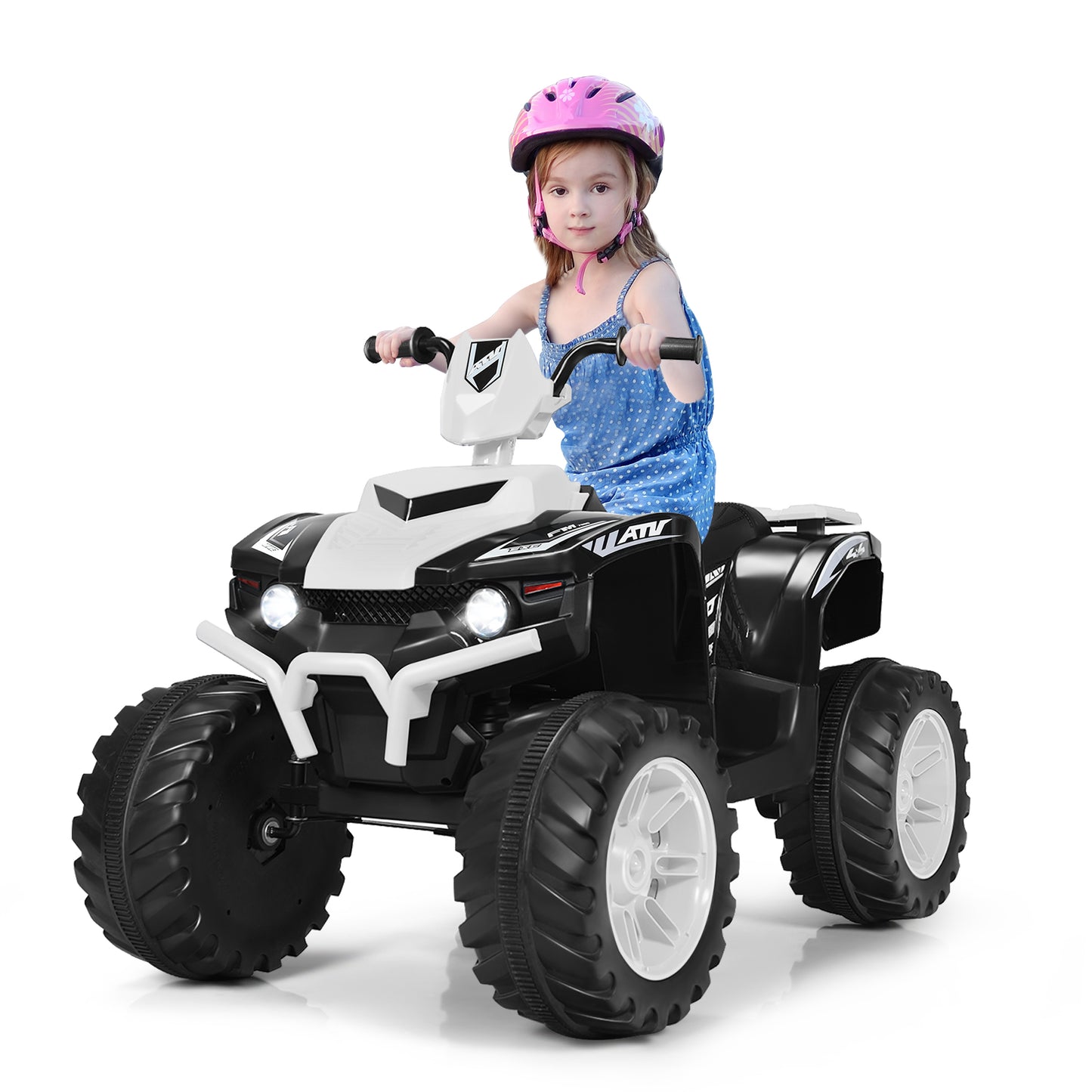 Topbuy 12V Electric Kids Quad ATV Ride on Car with LED Lights& Black/Navy/Red/White/Purple/Orange/Yellow/Pink