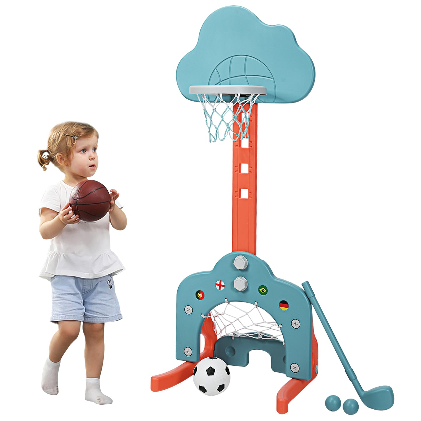 Topbuy 3-in-1 Basketball Hoop Set Stand Toddler Basketball Hoop Game Set Green/Blue/White