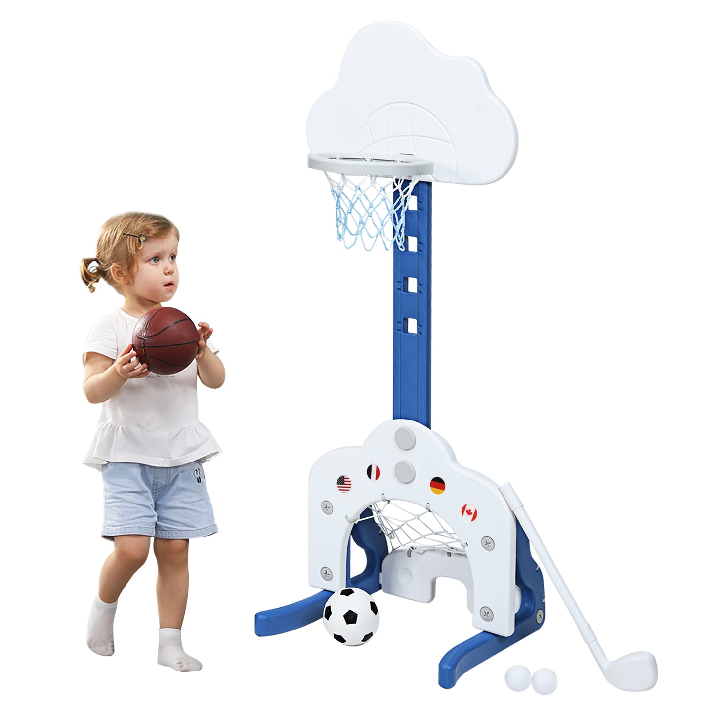 Topbuy 3-in-1 Basketball Hoop Set Stand Toddler Basketball Hoop Game Set Green/Blue/White