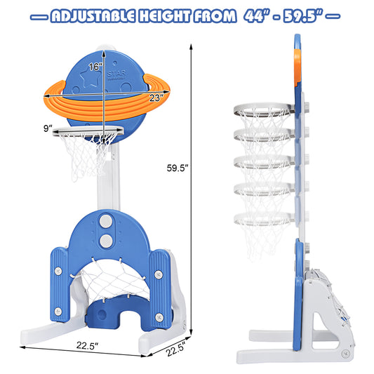 Topbuy 3-in-1 Basketball Hoop Set Stand Toddler Basketball Hoop Game Set Blue/White