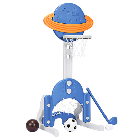 Topbuy 3-in-1 Basketball Hoop Set Stand Toddler Basketball Hoop Game Set Blue/White