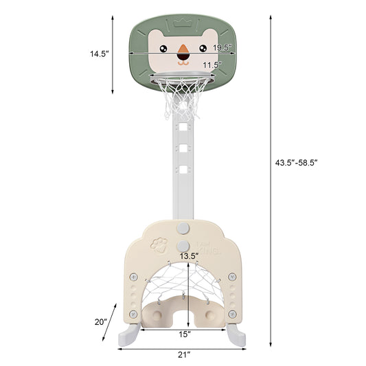 Topbuy 3-in-1 Basketball Hoop Set Stand Toddler Basketball Hoop Game Set Green/Yellow