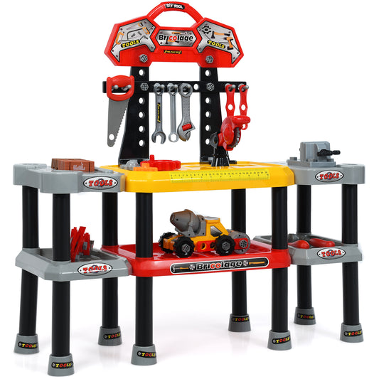 Topbuy 121-Piece Kids Pretend Toy Workbench Workshop Tool Play Set with Hooks