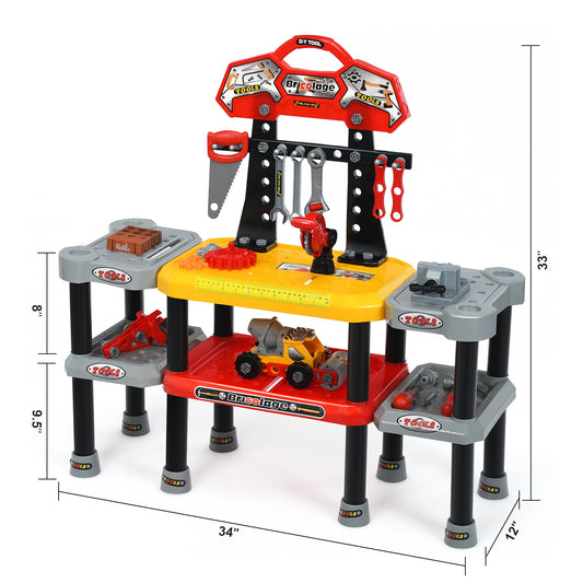 Topbuy 121-Piece Kids Pretend Toy Workbench Workshop Tool Play Set with Hooks