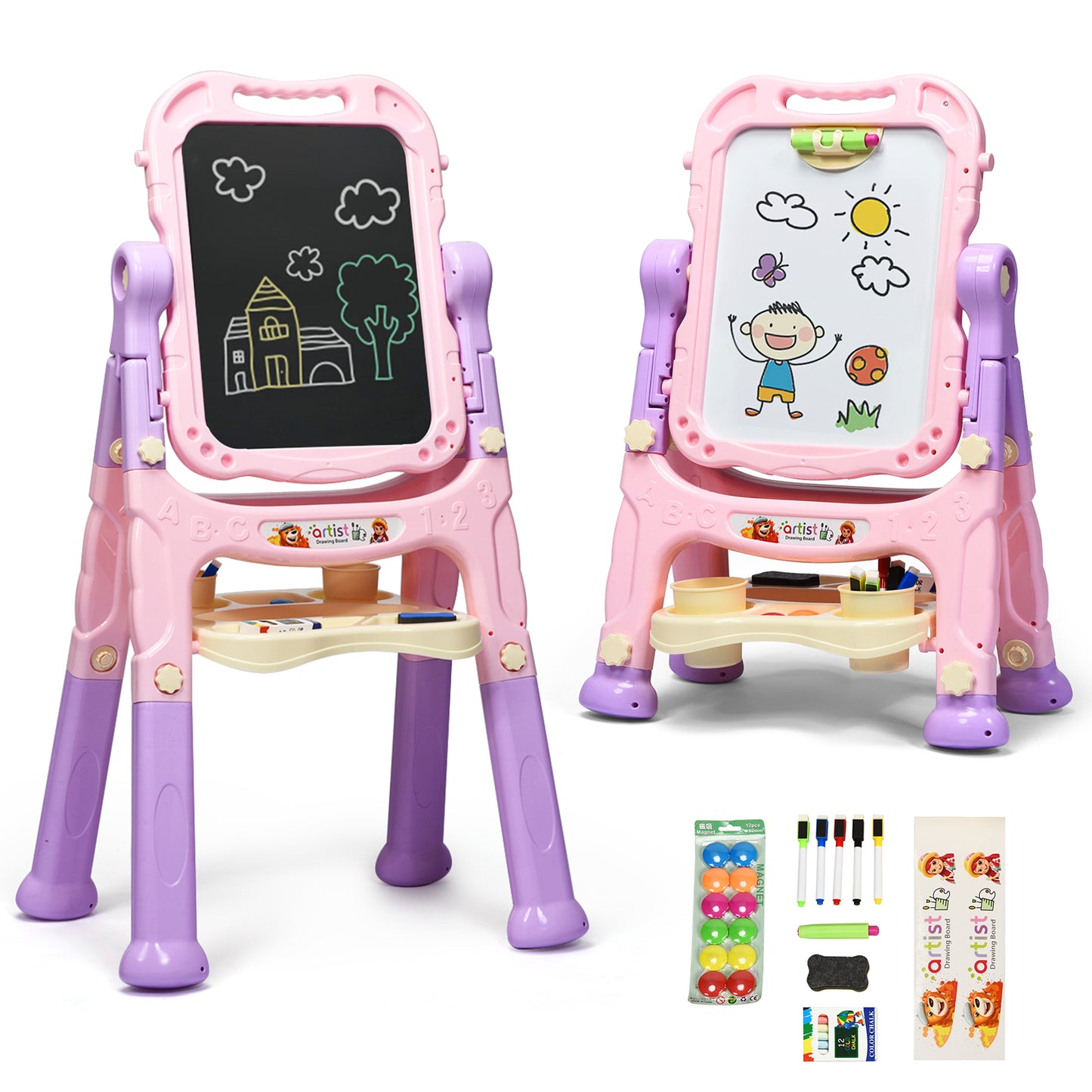 Topbuy Kids Art Easel Freestanding Art Drawing Board Portable Magnetic Drawing Set Blue/Pink